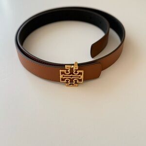 Tory Burch Reversible Black/Brown and Gold Leather Belt